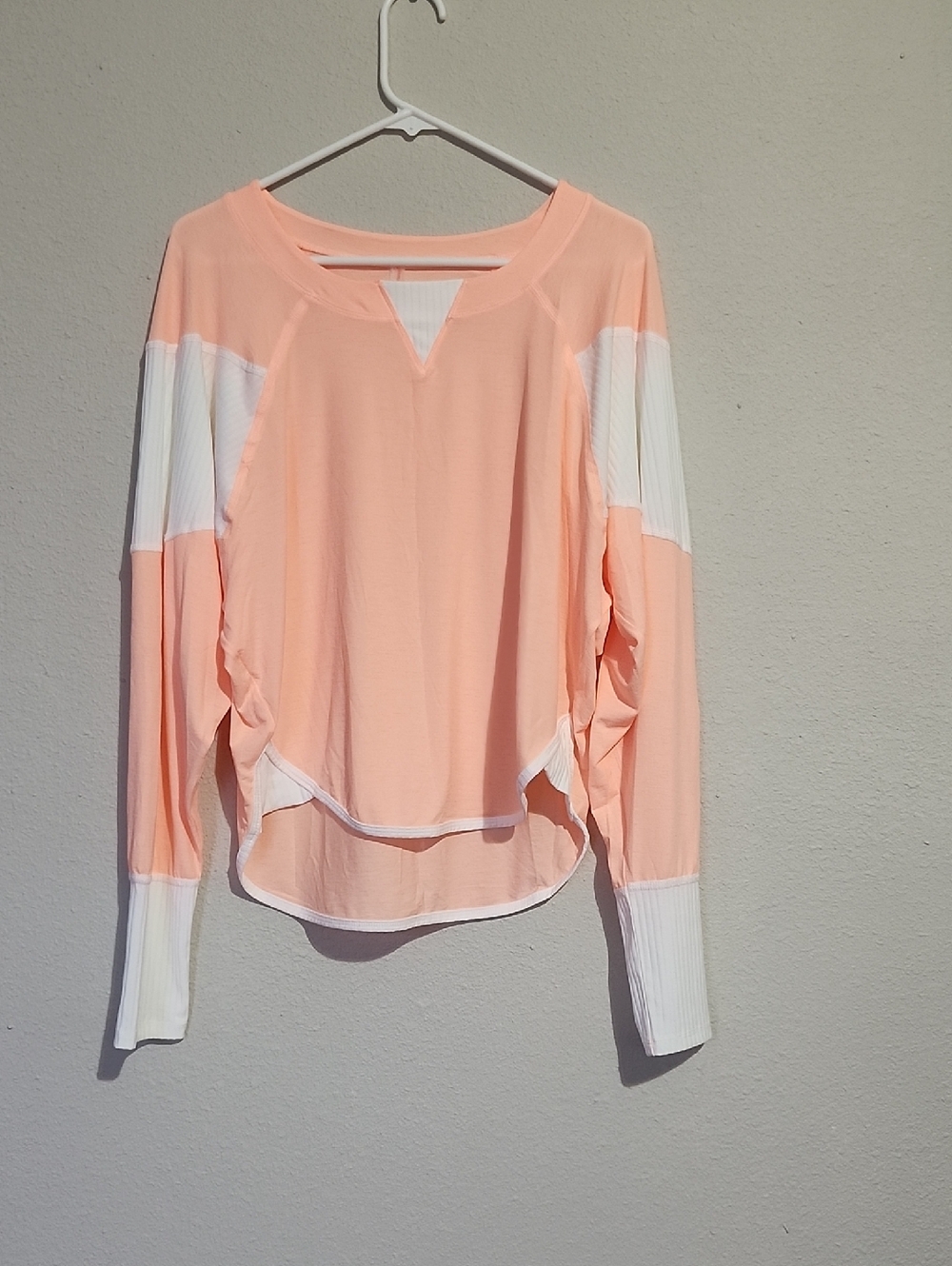 Free People Peach and White Rib-Panel Pullover